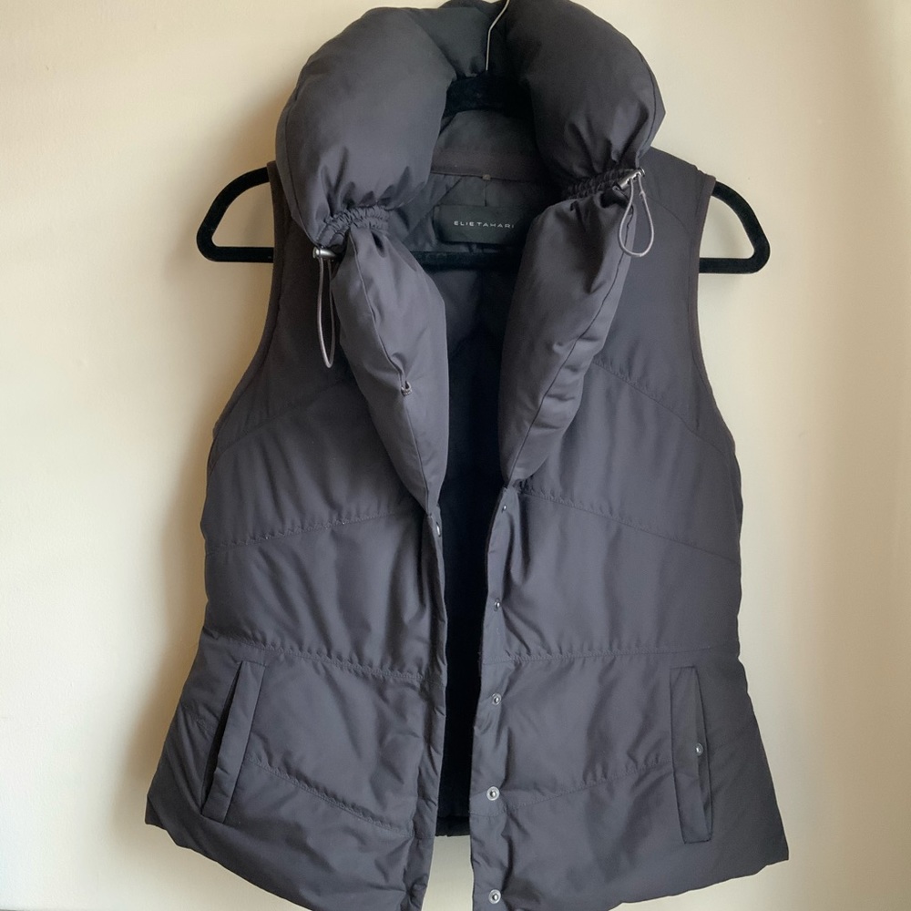 Elie Tahari Down Puffer Vest Convertible Hoodie M